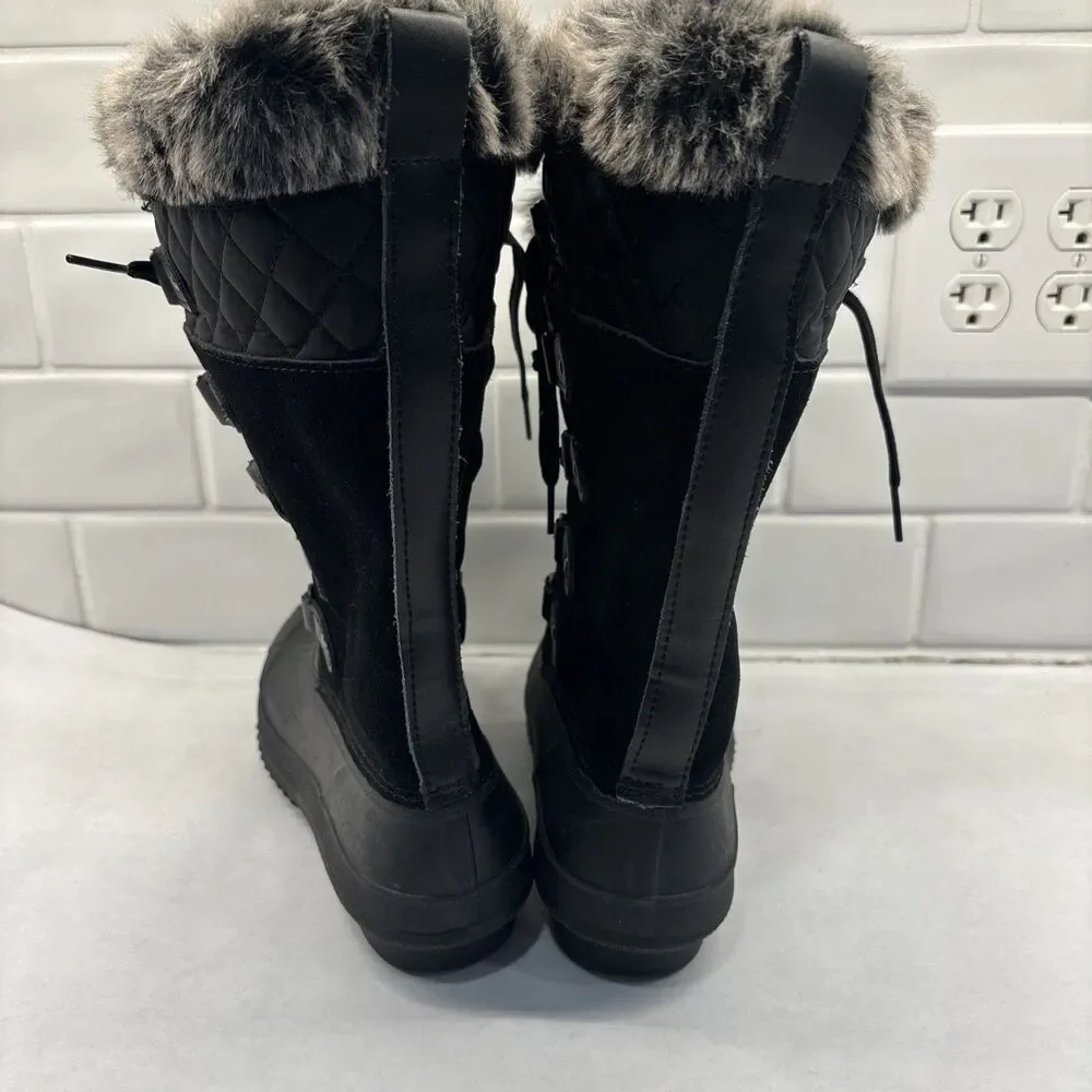 Khombu boots womens Tall Fur Trim Waterproof Bottom‎ Lace Up Black Size 7.5 EUC